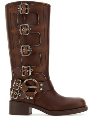 Miu Miu Leather Boots - Brown