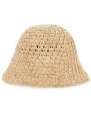 Helen Kaminski Hat Rio Raffia Crochet Cloche With Design - Natural
