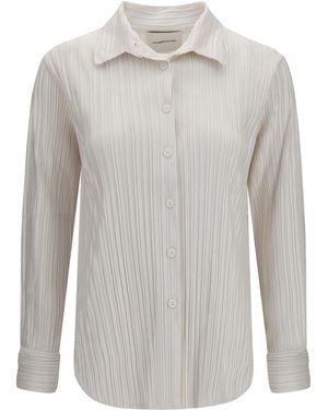 GONGDID DESIGN Shirt Fine Striped Velvet-Like Fabric Polyester - Gray