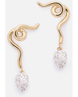 Bea Bongiasca 9K Earrings Vine With Diamonds - White