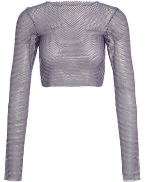 Santa Brands Rhinestone Mesh Top Other Fibers Tops - Gray