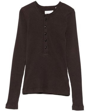 Citizens of Humanity Drea Waffle-Knit Henley Top - Black