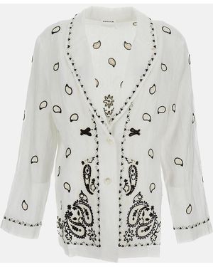 P.A.R.O.S.H. Embroidered Linen Jacket With Classic Lapels - White