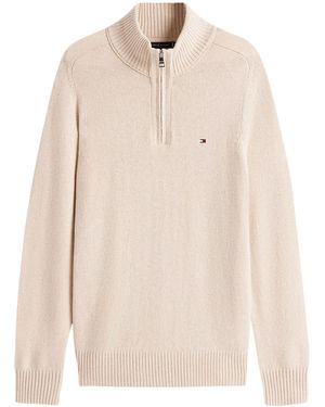 Tommy Hilfiger Wool Sweater With Zip - Natural