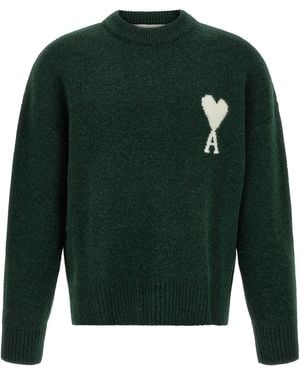 Ami Paris Intarsia Logo Crewneck Sweater - Green