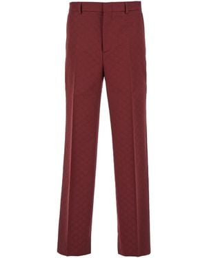 Gucci Bordeaux Straight Trousers With Gg Motif - Red