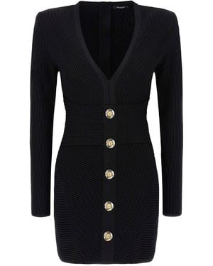 Balmain Ribbed Bodycon Stretch Knit Dress - Black