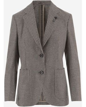 Lardini Wool And Cotton Checked Jacket - Grey
