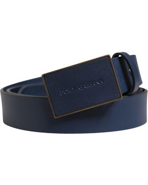Dolce & Gabbana Calf Leather Logo Metal Buckle Belt - Blue
