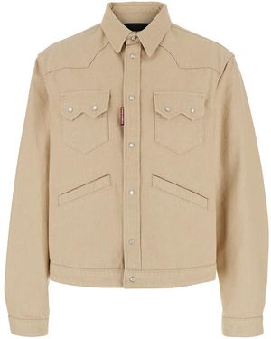DSquared² Cotton Jacket With Classic Collar And Applied Pockets For Outerwear - Natural