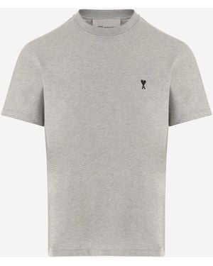 Ami Paris Cotton T-Shirt With Embroidered Logo T-Shirts - Grey