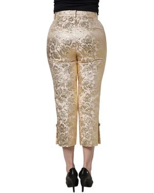 Dolce & Gabbana Jacquard Floral Lamé Crop Trouser Pants - Natural