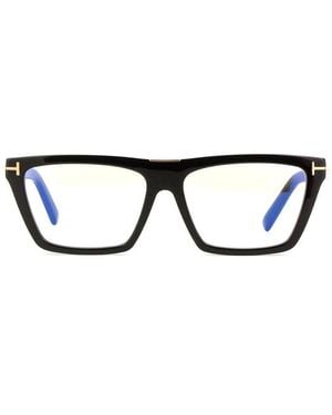 Tom Ford Eyeglasses Square Full Rim, Shiny Frame And Clear Light Block Lenses Lens Ft5912-B001 - Black