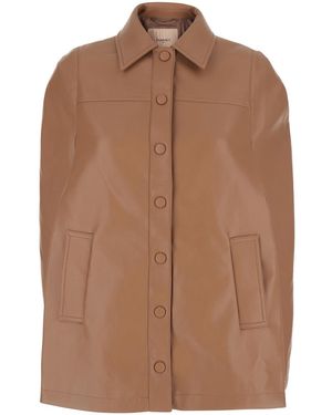 Twinset Jacket With Classic Leather Collar For Polyester Outerwear - Brown