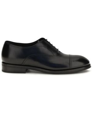 Santoni Calf Leather Bos Taurus Oxfords And Derbies Shoe - Black
