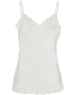 Gold Hawk Sleeveless Top With Adjustable Spaghetti Straps And Floral Emellishment - White