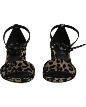 Dolce & Gabbana Gold Leopard Ankle Strap Heels Sandals Shoes - Black