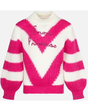 MC2 Saint Barth Girl Boxy Shape Soft Jumper With Snow Princess Embroidery - Pink