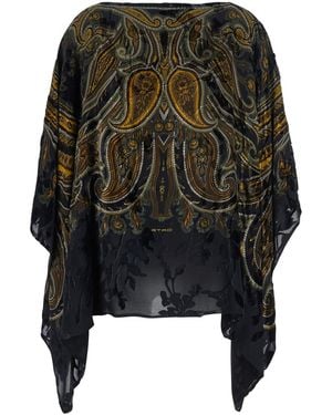 Etro Cape Devoré Tech Fabric Technical Coat - Black