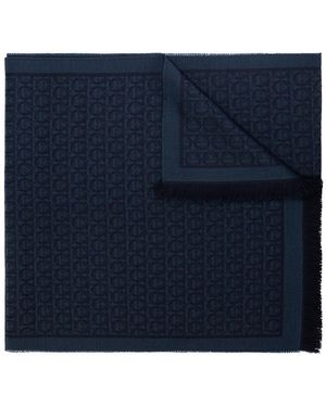 Ferragamo Logo-Embroidered Scarf - Blue