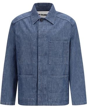 Jil Sander Patch-Pocket Chambray Overshirt Cotton Jacket - Blue