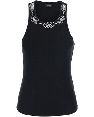Le Plain Ribbed Embroidered Long-Sleeve Top Cotton - Black