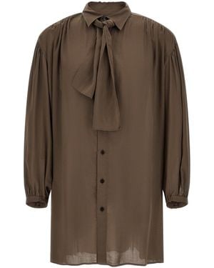 Yohji Yamamoto Scarf-Collar Puff-Sleeve Shirt - Brown