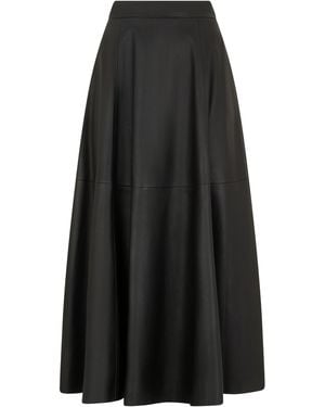 Raquel Diniz Midi Flared Leather Skirt - Black