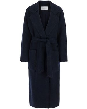 Max Mara Long Coat With Belt Wool And Cashmere - Blue