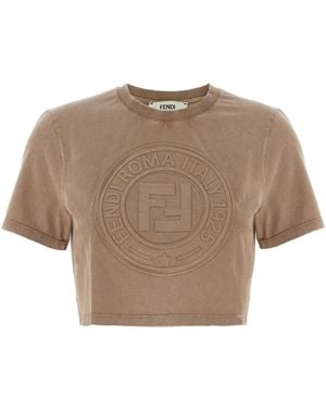 Fendi Logo Cotton T-Shirt - Natural
