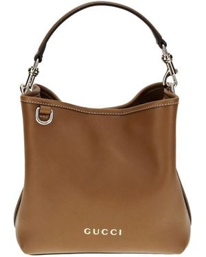Gucci Gg Emblem Leather Bucket Bag - Brown
