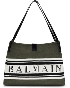 Balmain Medium Canvas And Leather Release Tote Cotton; Polyester Shoulder Bags - White