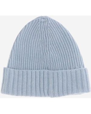 Stone Island Wool Blend Beanie With Logo Hat - Blue
