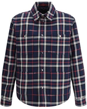 Gucci Padded Tartan Cotton Jacquard Shirt - Blue