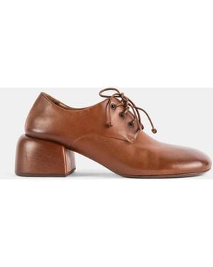 Marsèll Basata Smooth Hazelnut Leather Block-Heel Derbies Loafers - Brown