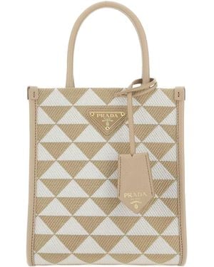 Prada Prada Symbole Top Handle Bag - Natural