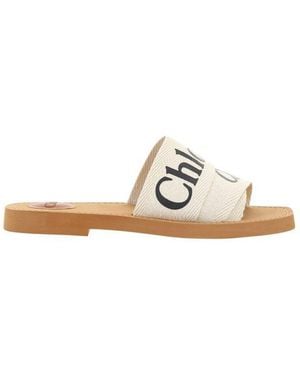 Chloé White Cotton Flat Sandals - Natural