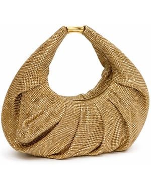 Benedetta Bruzziches Yennefer Draped Crystal Mesh Handbag With Metal Plate - Metallic