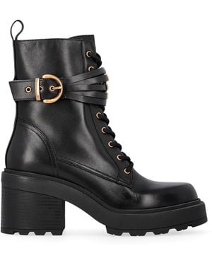 Pinko Lace-Up Combat Ankle Boots With Block Heel - Black