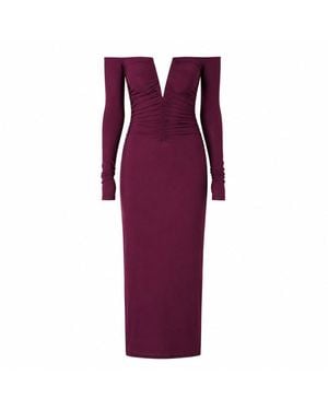 Amazuìn Mulberry Lightweight Stretch Jersey Maxi Dress With Off-The-Shoulder Neckline And Inner V-Bar - Purple