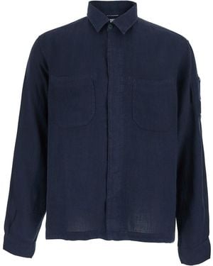 C.P. Company Shirt With Classic Collar And Logo Plate On The Sleeve - Blue