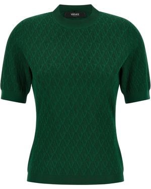 Versace V-Pattern T-Shirt Viscose Nylon Elastane - Green