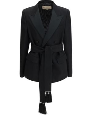 Valentino Double-Breasted Virgin Wool Blazer With Belt Outer: Fleece Ovis Aries Blazers E Vests - Black