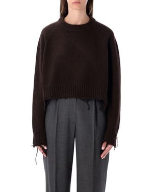 Low Classic Damaged Wool Blend Cropped Pullover - Black