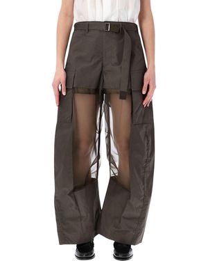 Sacai Sheer Cargo Trousers Cotton - Green