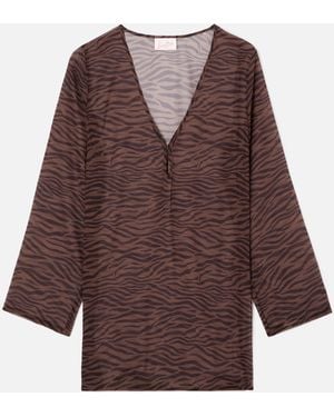 MC2 Saint Barth Short Gretah Dress Georgette With Animal Print Beach Robe - Brown