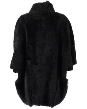 Diego M Sheepskin Cape Lamb Fur Coat - Black
