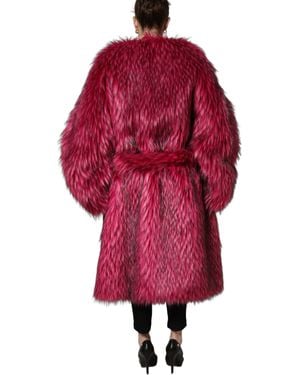 Dolce & Gabbana Belted Faux-Fur Trench Coat Jacket Modacrylic Acrylic Polyester Clothing - Red