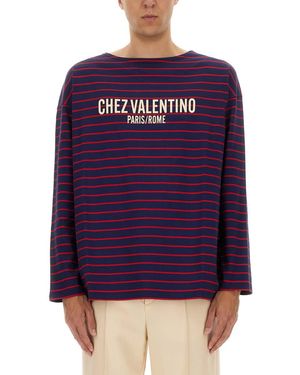 Valentino Long Sleeve T-Shirt With Chez Print - Purple