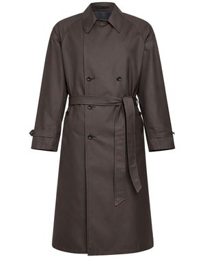 Giorgio Armani Silk Blend Twill Double-Breasted Trench Coat - Grey